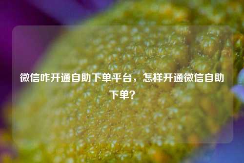 微信咋开通自助下单平台，怎样开通微信自助下单？